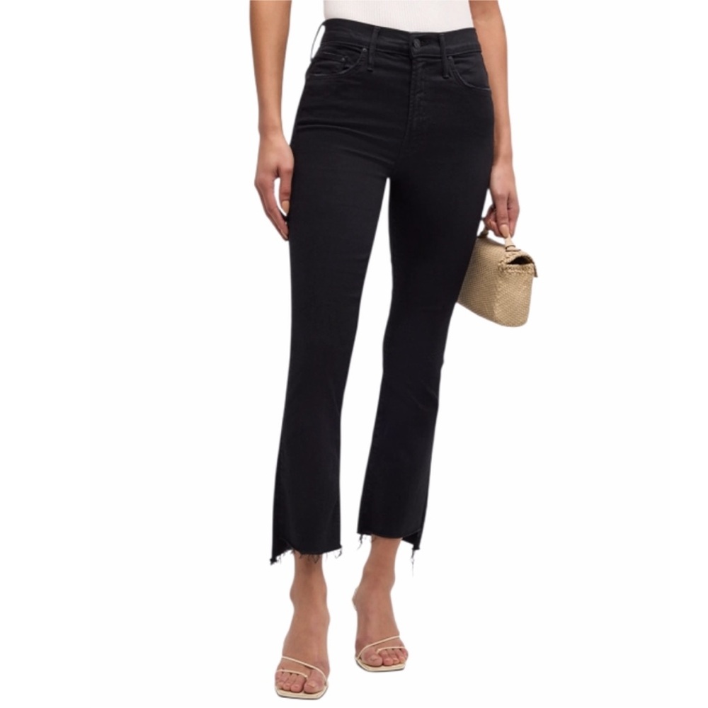 Mother Denim THE INSIDER CROP STEP FRAY in not guilty wash black size 28 raw hem